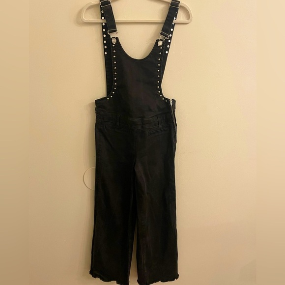 Guess Pants - Guess black studded silver metallic overalls raw hem 28 goth dark romantic